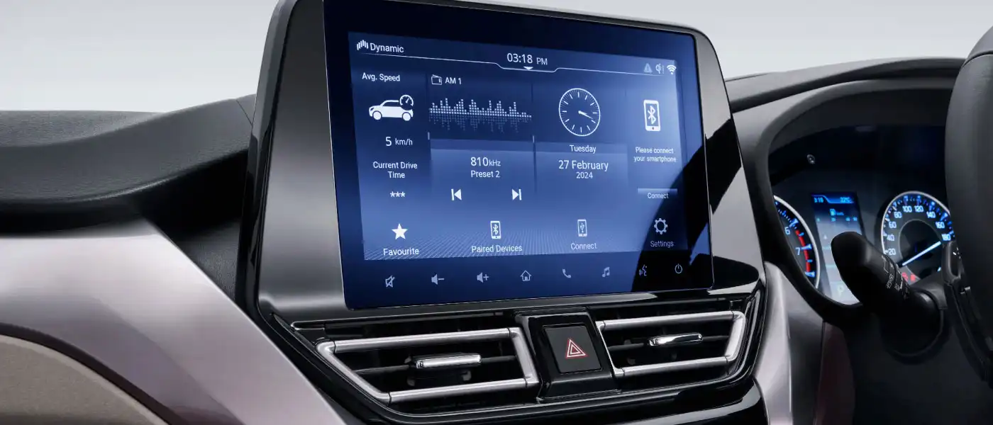Urban Cruiser Taisor touchscreen showing the drive information display
